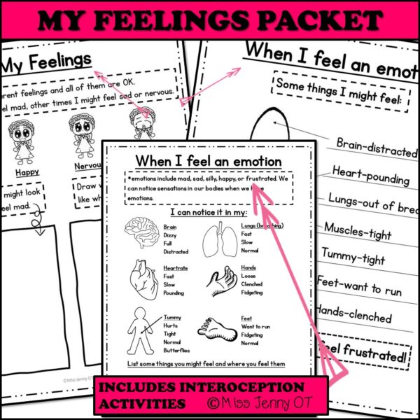 Kids Interoception Activities Worksheets Bundle - Miss Jenny OT